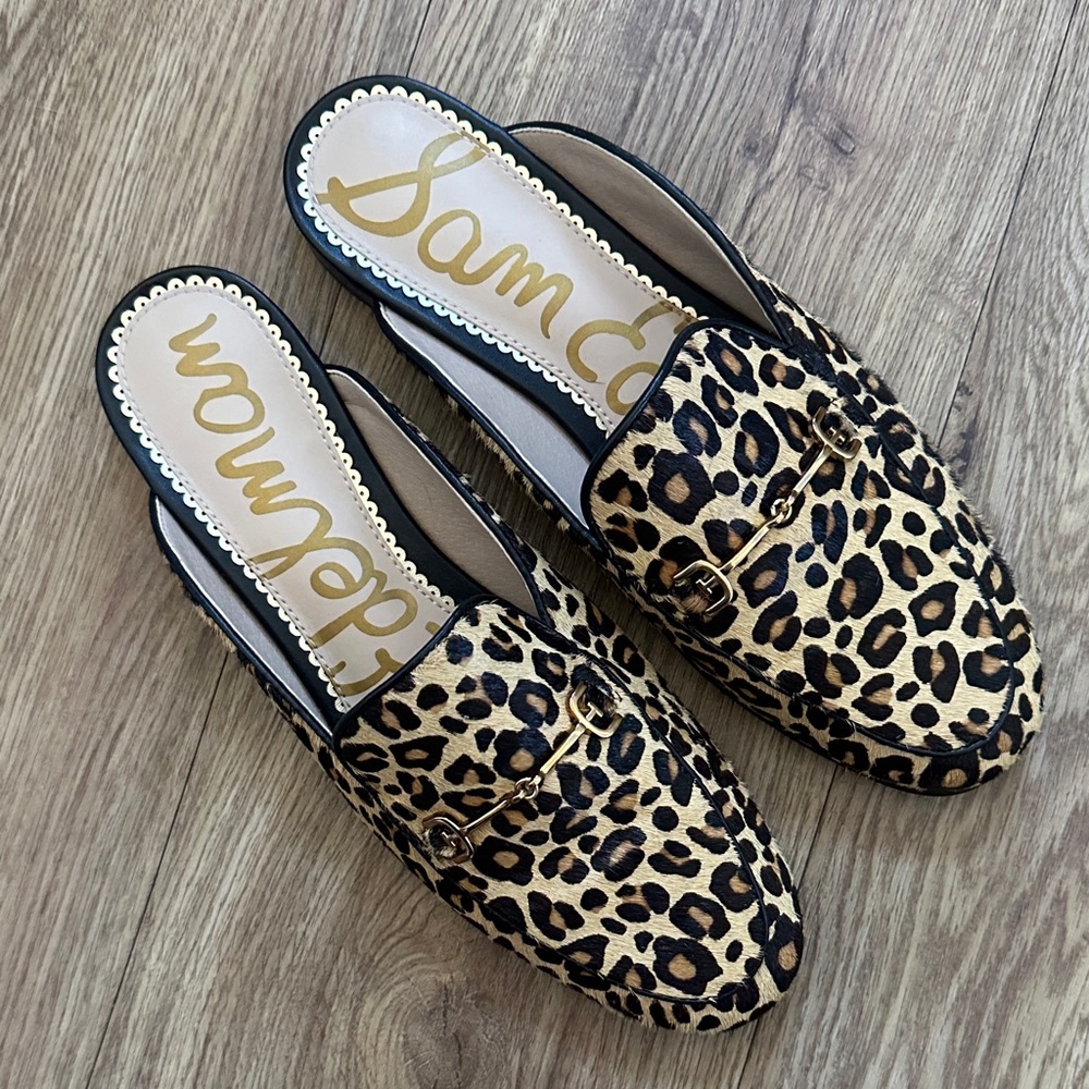 Sam Edelman Leopard Print Mules with Gold Buckle